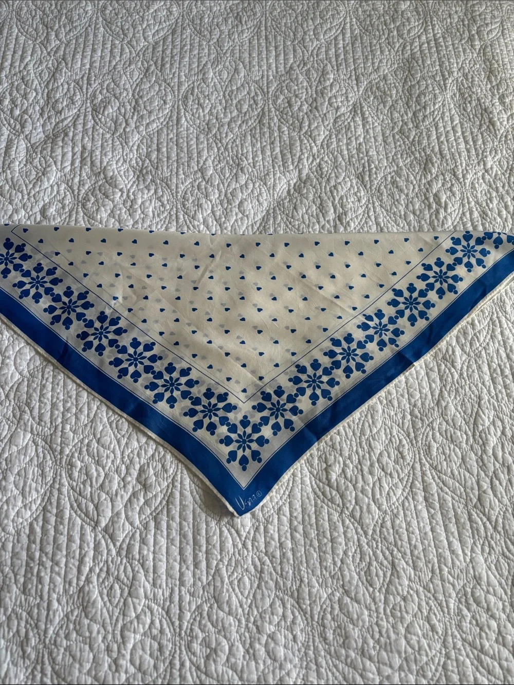 Vintage Vera Neumann Square Blue & White Floral Heart Scarf Silk Rayon?